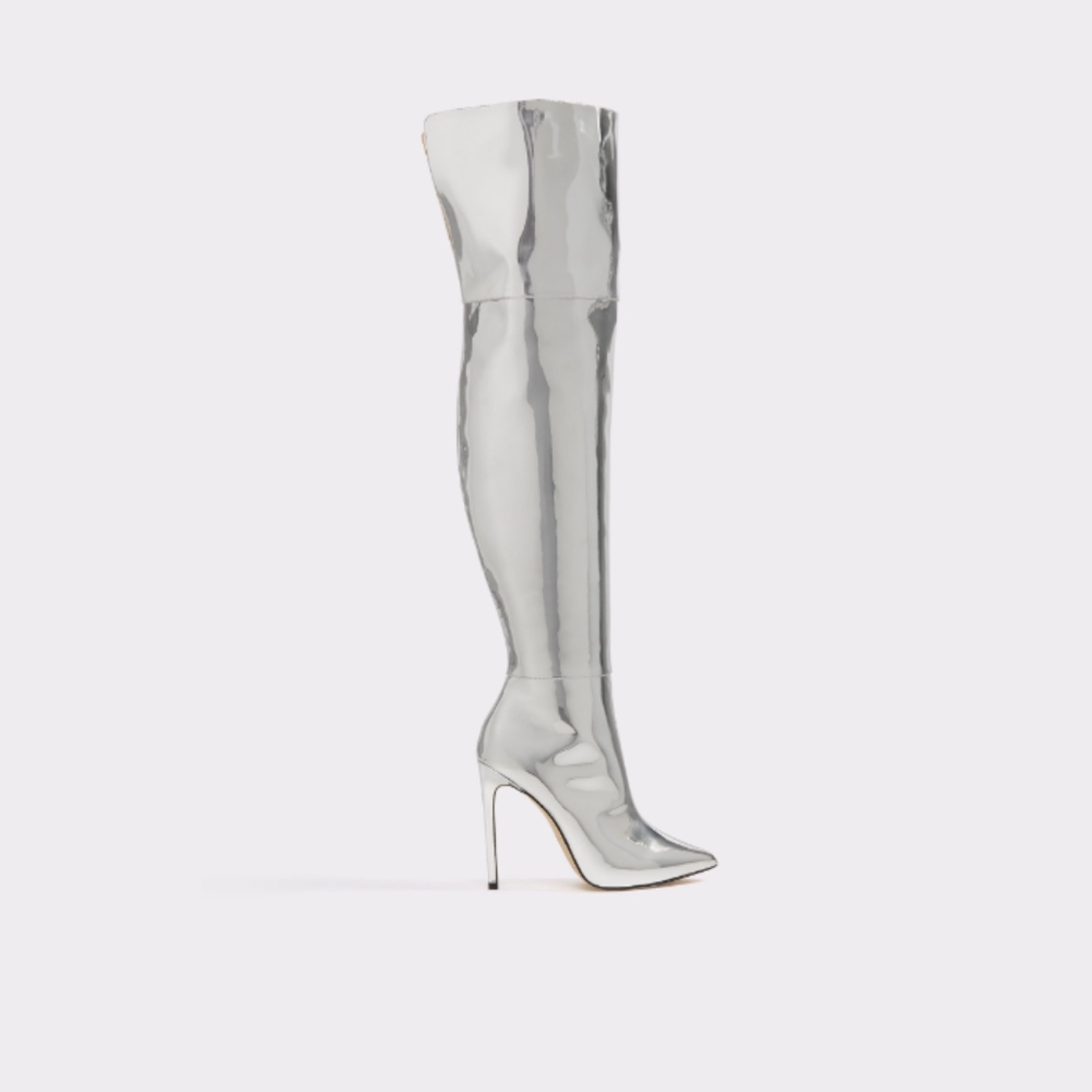 Aldo silver Metallic stiletto Thigh-High Boots size 8